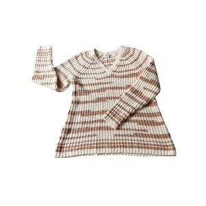 J.Jill Striped V-Neck Sweater - Cream and Brown